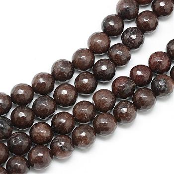 Natural White Jade Bead Strands, Dyed, Faceted, Round, Coconut Brown, 8~9mm, Hole: 1mm, about 46pcs/strand, 14.76~14.96 inch(37.5~38cm)