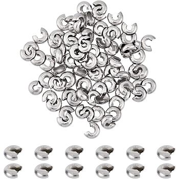 Stainless Steel Crimp Beads Cover, Stainless Steel Color, 0.7x0.3cm, Hole: 2mm, 50pcs/box