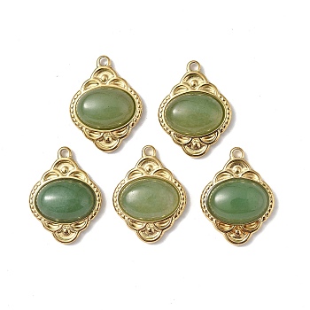 Vacuum Plating 201 Stainless Steel Natural Green Aventurine Pendants, Real 18K Gold Plated, Rhombus Charms, 23.5x18x6mm, Hole: 1.6mm