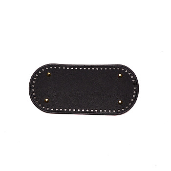PU Leather Knitting Crochet Bags Bottom, with Iron Findings, for Bag Bottom Accessories, Oval, Black, 25.5x12.1x0.4cm, Hole: 5mm