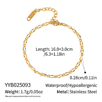 European 2.8MM 304 Stainless Steel Oval Link Chain Bracelets, Real 18K Gold Plated, 6-1/4 inch(16cm)