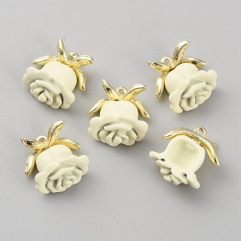 Spray Painted Alloy Charms, Rose, Lemon Chiffon, 12x12x6mm, Hole: 0.9mm