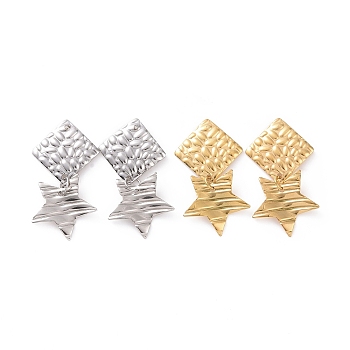 304 Stainless Steel Rhombus with Star Dangle Stud Earrings for Women, Mixed Color, 35mm, Pin: 0.8mm