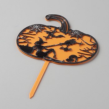 Acrylic Pumpkin Cake Insert Card Decoration, with Self Adhesive, for Halloween Cake Decoration, Orange, 155x100x1mm