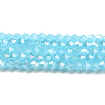 Imitation Jade Electroplate Glass Beads Strands, AB Color Plated, Faceted, Bicone, Deep Sky Blue, 4x4mm, Hole: 0.8mm, about 82~85pcs/strand, 12.01~12.2 inch(30.5~31cm)