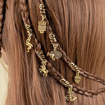 Alloy Dreadlocks Beads, Braiding Hair Pendants Decoration Clips, Animal Pattern, 10mm, 6pcs/set