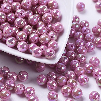 Eco-Friendly Poly Styrene Acrylic Beads, AB Color Plated, Round, Purple, 8mm, Hole: 1mm