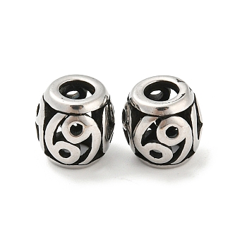 316 Surgical Stainless Steel  Beads, Barrel, Antique Silver, 9.5x10mm, Hole: 4mm