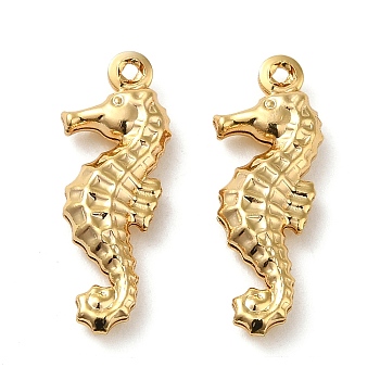 Brass Pendants, Real 18K Gold Plated, Sea Horse, 21x8x3mm, Hole: 1mm