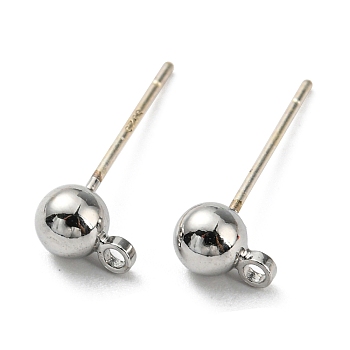 Brass Stud Earring Findings, with 925 Silver Pin, Long-Lasting Plated, Cadmium Free & Lead Free, Platinum, 6x4mm, Hole: 1.2mm, Pin: 0.6mm
