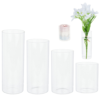 4Pcs 4 Styles Column Glass Vase Ornaments, for Home Office Wedding Decoration, Clear, 65~65.5x79~179mm, Inner Diameter: 60.5~61mm, 1pc/style