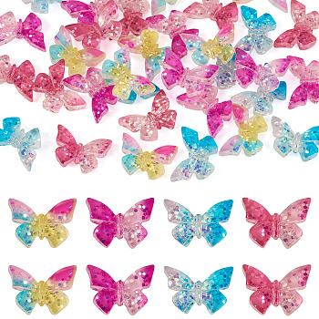 32Pcs 4 Colors Butterfly Transparent Resin Cabochons, with Sequin, Two Tone, Mixed Color, 24x16mm, 8pcs/color