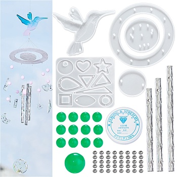 DIY Hummingbird Wind Chime Making Kits, Including Silicone Molds, Aluminum Tube, Acrylic Beads and Crystal Thread, White, 73pcs/set