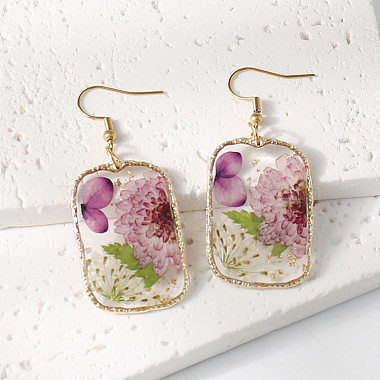 Resin & Dried Flower Rectangle Dangle Earrings(FS-WG21EF9-05)-1