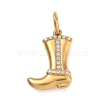 304 Stainless Steel Rhinestone Pendants, Cowboy Boots Charms, Golden, 24mm, Hole: 5mm(FIND-T075-07G)