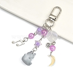 Alloy & Acrylic & Resin Pendant Decorations, with Alloy Swivel Clasps, Platinum, Cat Shape, 93mm(HJEW-YW00335-05)