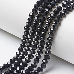 Opaque Solid Color Glass Beads Strands, Faceted, Rondelle, Black, 2.9~3.3x2mm, Hole: 0.8mm, about 135~140pcs/strand, 32~34cm(EGLA-A034-P2mm-D18)