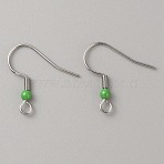 304 Stainless Steel Earring Hooks, French Hooks with Coil and Plastic Ball, Lime Green, 19.5x18.5x3mm, Hole: 2mm, Pin: 0.7mm(STAS-WH0027-64P-06)