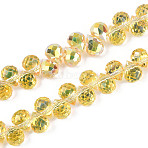 Transparent Electroplate Glass Beads Strands, Teardrop, Faceted, Top Drilled, Full Rainbow Plated, Gold, 7.5~8x6mm, Hole: 1mm, about 96pcs/strand, 16.14 inch(41cm)(EGLA-F152A-FR01-01)