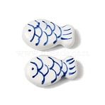 Handmade Porcelain Beads, Hand Painted Ceramic Beads, Fish, Famille Rose Porcelain, Deep Sky Blue, 18.5~19x11~11.5x6~6.5mm, Hole: 1.8~2mm(PORC-K012-12A)
