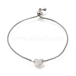 Non-Tarnish 304 Stainless Steel Box Chain Slider Bracelets, Heart Blank Link Bracelets for Women, Stainless Steel Color, 9-3/4 inch(24.6cm)(BJEW-M233-06P)