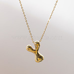 Brass Chunky Initial Pendant Necklaces, with Stainless Steel Lobster Claw Clasps, Real 14K Gold Plated, Letter Y, 17.72~18.90 inch(45~48cm)(WG97A63-25)