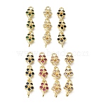Brass Pave Cubic Zirconia Flower Connector Charms, Cadmium Free & Lead Free, Rack Plating, Long-Lasting Plated, Real 18K Gold Plated, Mixed Color, 45x9x5mm, Hole: 2.6mm(CU-E002-07G)
