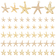 Elite 50Pcs 5 Style Iron & Alloy & Brass Pendants, Starfish/Sea Stars, Light Gold, 17.5~24x15.5~22x1~3mm, 10pcs/style(FIND-PH0005-62)