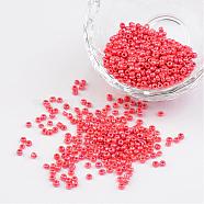 DIY Craft Beads 12/0 Opaque Colors Lustered Round Glass Seed Beads, Red, Size: about 2mm in diameter, hole:1mm, about 3304pcs/50g(X-SEED-A012-2mm-125)