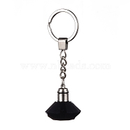 Diamond Shape Faceted Glass Keychain, with Platinum Plated Iron Split Key Rings, Violet, 96mm, Pendants: 30.5x30mm(KEYC-F032-A08)