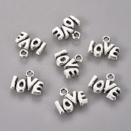 Tibetan Style Alloy Pendants, Word Love, Cadmium Free & Lead Free, Antique Silver, 10x12x1.5mm, Hole: 1.5mm, about 1780pcs/1000g(TIBE-S302-19AS-RS)