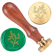 Wax Seal Stamp Set, Golden Tone Sealing Wax Stamp Solid Brass Head, with Retro Wood Handle, for Envelopes Invitations, Gift Card, Leaf, 83x22mm, Stamps: 25x14.5mm(AJEW-WH0208-1036)