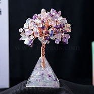 Natural Fluorite Chips Tree Decorations, Gemstone Pyramid Base with Copper Wire Feng Shui Energy Stone Gift for Home Office Desktop Ornament, 90~100mm(PW-WG33019-06)