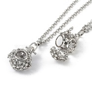 Brass with Rhinestone Pendant Necklaces, Iron Rolo Chains, Round, Platinum, 32.28 inch(820mm) long, pendant: 29x25mm, 15mm inner diameter(NJEW-G089-03D-P)