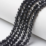 Opaque Solid Color Glass Beads Strands, Faceted, Rondelle, Black, 3x2mm, Hole: 0.8mm, about 145~150pcs/strand, 34~35cm(EGLA-A034-P2mm-D18)