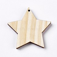 Pine Wood Big Pendants, Undyed, Star, PapayaWhip, 51~52x54x5mm, Hole: 2mm(WOOD-P013-12)