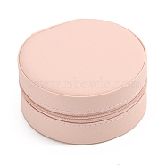 Round PU Leather Jewelry Zipper Boxes, Portable Travel Jewelry Organizer Case, for Earrings, Rings, Necklaces Storage, Pink, 10x5cm(PW-WG47132-01)