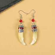 Natural Gemstone Wolf Tooth Shape Dangle Earrings with Real Tibetan Mastiff Dog Tooth(FX9729-4)