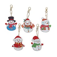 Christmas Theme DIY Diamond Painting Keychain Kit, Including Acrylic Board, Keychain Clasp, Bead Chain, Resin Rhinestones Bag, Diamond Sticky Pen, Tray Plate and Glue Clay, Snowman, 150x80mm, 5pcs/set(DRAW-PW0007-06A)