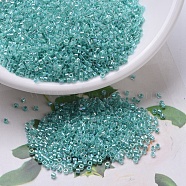 MIYUKI Delica Beads, Cylinder, Japanese Seed Beads, 11/0, (DB0079) Turquoise Green Lined Crystal AB, 1.3x1.6mm, Hole: 0.8mm, about 10000pcs/bag, 50g/bag(SEED-X0054-DB0079)