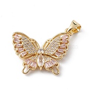 Rack Plating Brass Micro Pave Cubic Zirconia Pendants, Long-Lasting Plated, Cadmium Free & Lead Free, Butterfly Charm, Real 18K Gold Plated, 24.5x22x3mm, Hole: 5x3mm(KK-E003-24G)