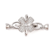 Rack Plating Flower Brass Pave Clear Cubic Zirconia Fold Over Clasps, Cadmium Free & Lead Free, Long-Lasting Plated, Platinum, 38mm(FIND-Q112-01P)