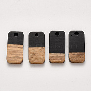 Resin & Walnut Wood Pendants, Waxed, Rectangle, Black, 20.5x10x3~4mm, Hole: 2mm(RESI-S384-008A-A05)