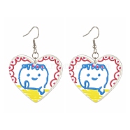 3D Printed Transparent Acrylic Dangle Earrings, Heart with Boy, with 316 Surgical Stainless Steel Hooks, Colorful, 56mm(EJEW-JE04592)
