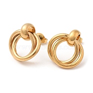 304 Stainless Steel Ring Knot Dangle Stud Earrings for Women, Real 18K Gold Plated, 17x16mm(STAS-D085-14G)