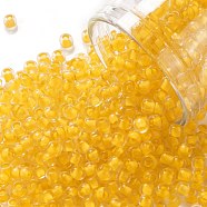 TOHO Round Seed Beads, Japanese Seed Beads, (974) Inside Color Crystal/Sunflower Yellow Lined , 8/0, 3mm, Hole: 1mm, about 222pcs/bottle, 10g/bottle(SEED-JPTR08-0974)