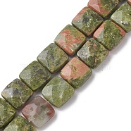 Natural Unakite Beads Strands, Faceted Square, 10x10x5mm, Hole: 1.2mm, about 20pcs/strand, 7.95''(20.2cm)(G-K359-B14-01)
