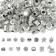 60Pcs 15 Styles Tibetan Style Alloy European Beads, Large Hole Beads, Mixed Shapes, Antique Silver, 8~15x8~12.5x6~9.5mm, Hole: 4~4.7mm, 4pcs/style(FIND-YW0005-07)