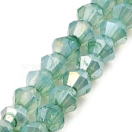 Imitation Jade Glass Beads Strands, AB Color Plated, Faceted, Bicone, Medium Sea Green, 4.5x4mm, Hole: 1mm, about 89~100pcs/strand, 13.31''~14.25''(33.8~36.2cm)(GLAA-P058-02A-03)
