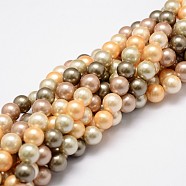 Shell Pearl Bead Strands, Grade A, Round, Mixed Color, 8mm, Hole: 1mm, about 49~52pcs/strand, 16 inch(BSHE-L017-12)